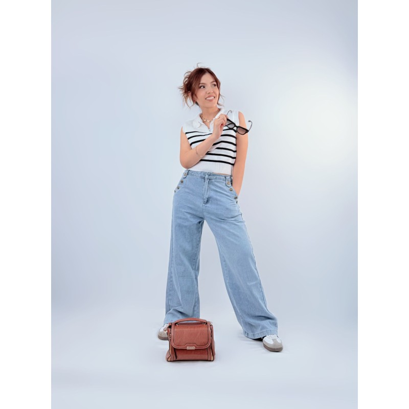 Jerseys con  rayas sin mangas de punto con cremallera acanalado blanco