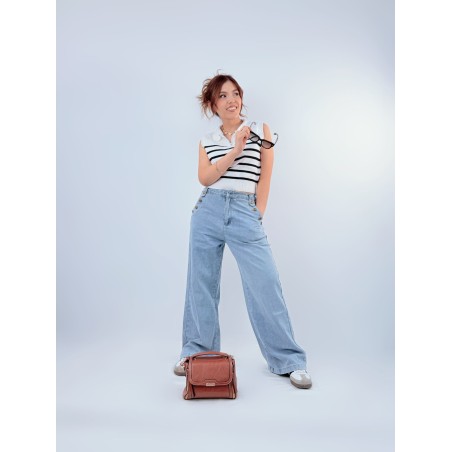 Jerseys con  rayas sin mangas de punto con cremallera acanalado blanco